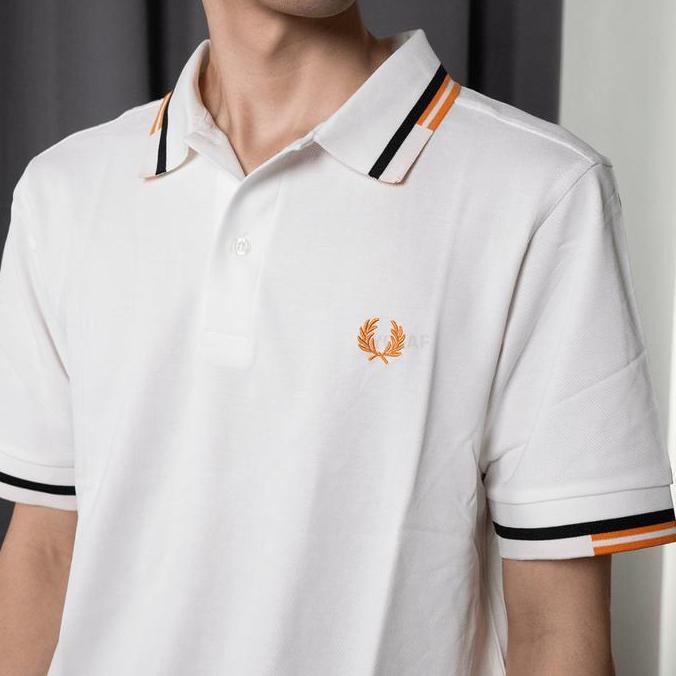 FRED PERRY White Polo T-Shirt - Orange Logo