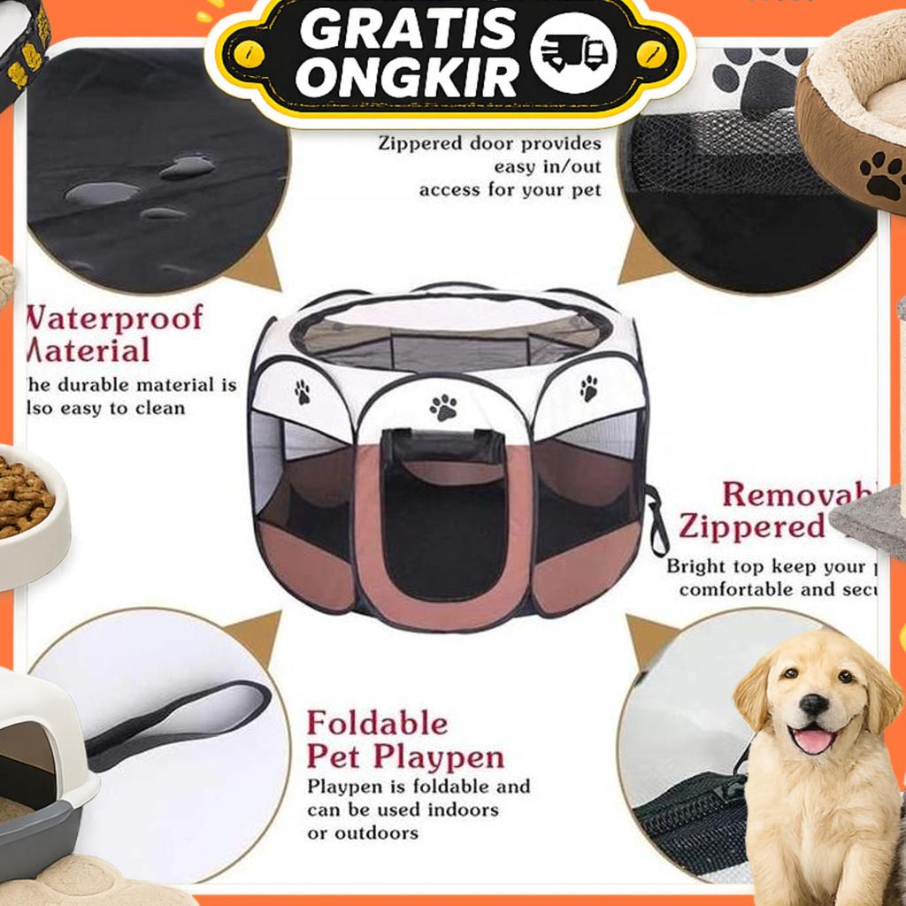 Kandang Lipat Kucing Anjing Portable Pagar Tenda Lipat Hewan Portable