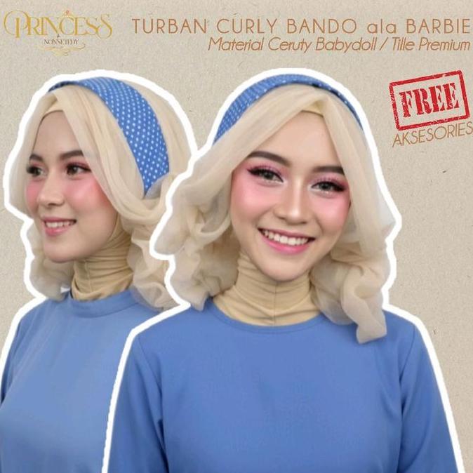 DEWISIMBYU - PRINCESS NONNETEDY - TURBAN CURLY BANDO KERUDUNG PLUS HEADBANDS INSTAN OUTFIT KARAKTER 