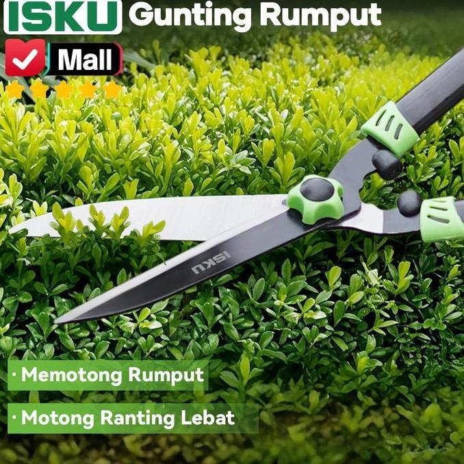 ISKU Gunting Rumput Taman 53cm Gunting Pagar Tanaman Hedge Shear Baja Tajam Gagang Besi Panjang Anti