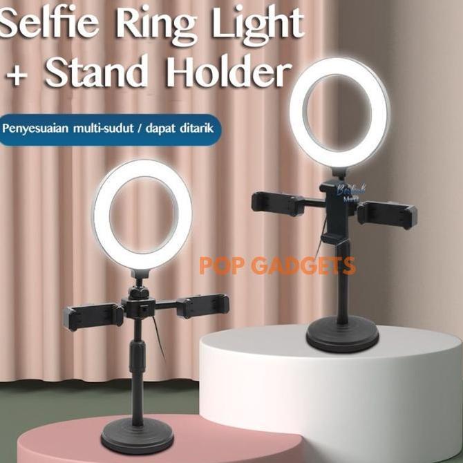 Suhartatishop - Ring Light Tripod 2 Holder Tripod Ring Light Livestream Ring Light 16CM Tripod Live 