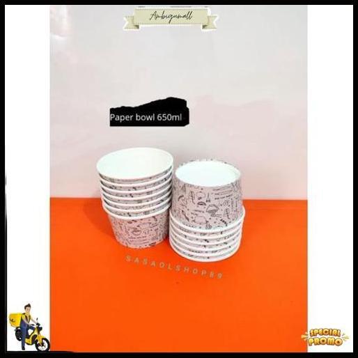 Paper Bowl 650Ml 800Ml Sudah Dengan Tutup Mangkok Tebal Kertas Wadah Es Krim Rice Bowl Super Murah
