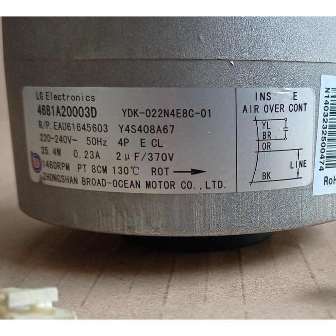 MOTOR FAN INDOOR AC LG 2PK 4681A20003D YDK-022N4E8C-01 ORI CABTN BEKAS RG27