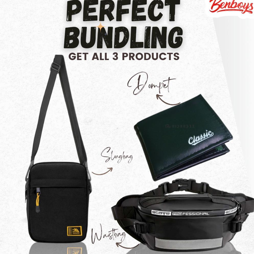 Penawaran Terbaik Promo Bundling Tas Selempang Tas Waistbag Pria Tali Bisa Diatur Bonus Dompet Kulit