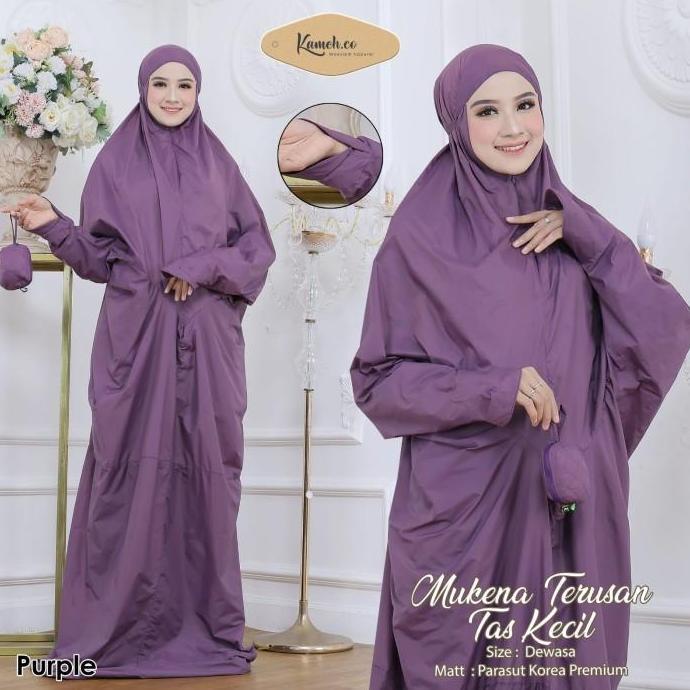 Mukena Travelling Terusan Tas Mini Bulat Atasan Panjang - Ungu