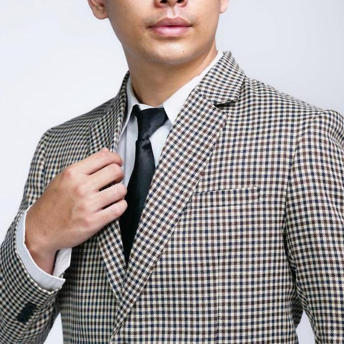 Mubeng - Elegant Jas Slimfit Checkerboard Brown