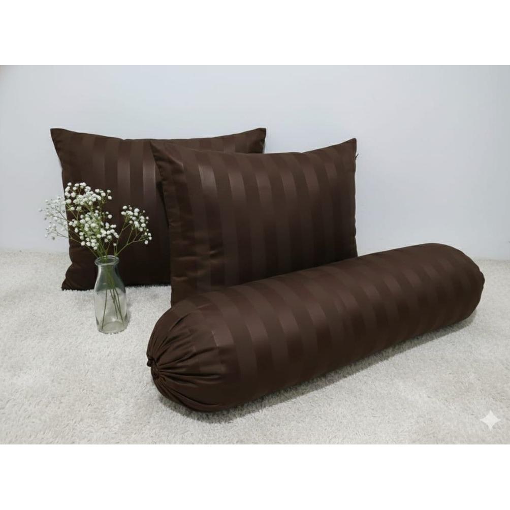 HOT SALE SATU SET ISI 3PCS 2 SARUNG BANTAL 1 SARUNG GULING MOTIV EMBOS POLOS UKURAN DEWASA 6045 PAKE