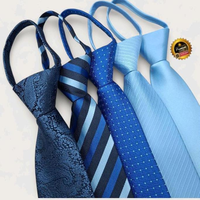Dasi biru muda pria dasi biru navy dasi kantor siap pakai dasi instan zipper