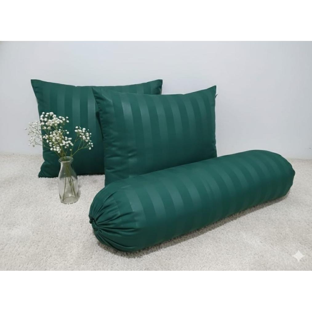 TERBARU SATU SET ISI 3PCS 2 SARUNG BANTAL 1 SARUNG GULING MOTIV EMBOS POLOS UKURAN DEWASA 6045 PAKE 