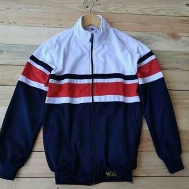 Terbaru Jaket Tracktop Casuall Putih Navy List Merah Rojali Stm