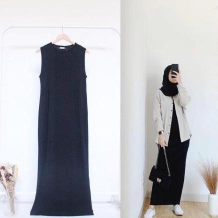 MANSET BAJU GAMIS LEKBONG SPAN HITAM / INNER SPAN INSPAN LONG DRESS