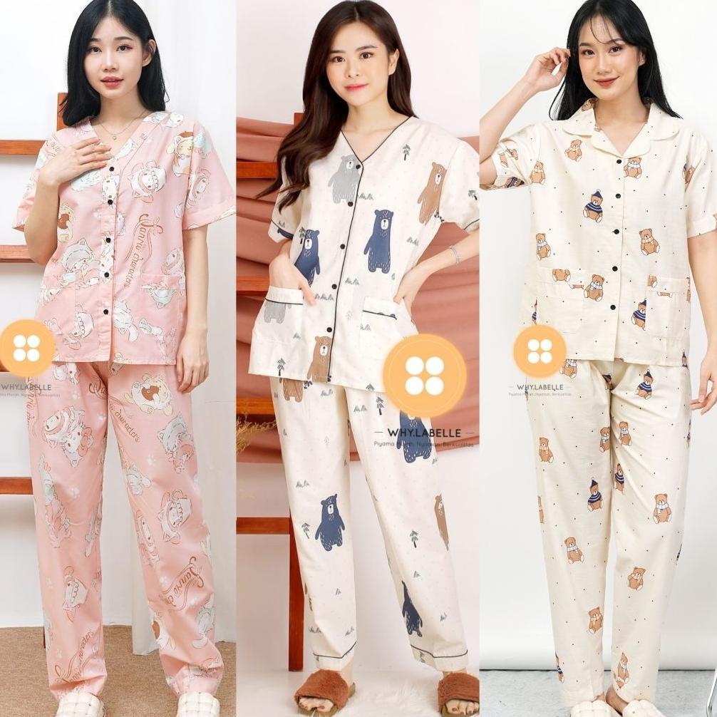 terlaris why.labelle setelan baju tidur piyama katun jepang celana panjang