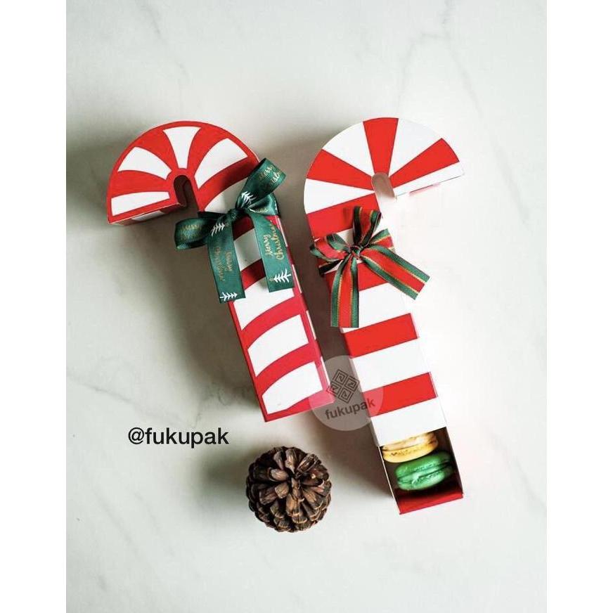 (10 Pcs) Fukupak Kotak Natal Candy Cane Christmas Box Cookies Macaron Kue Mini Berkualitas