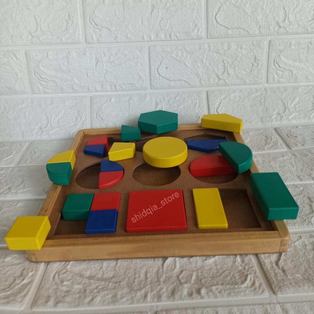 Mainan Kayu Edukasi Anak Susun Pecahan Geometri / Alat Peraga Anak Tk Paud (Ape) Puzzle Geo Belah