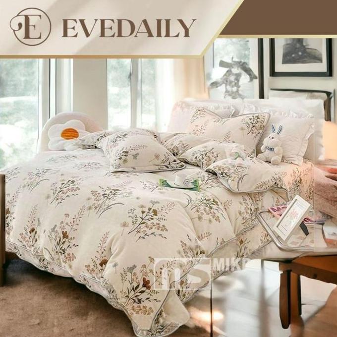 Bedcover Set Motif Theresia - Bunga - Putih  - Mewah - 90x200 - 200x200 - Evedaily