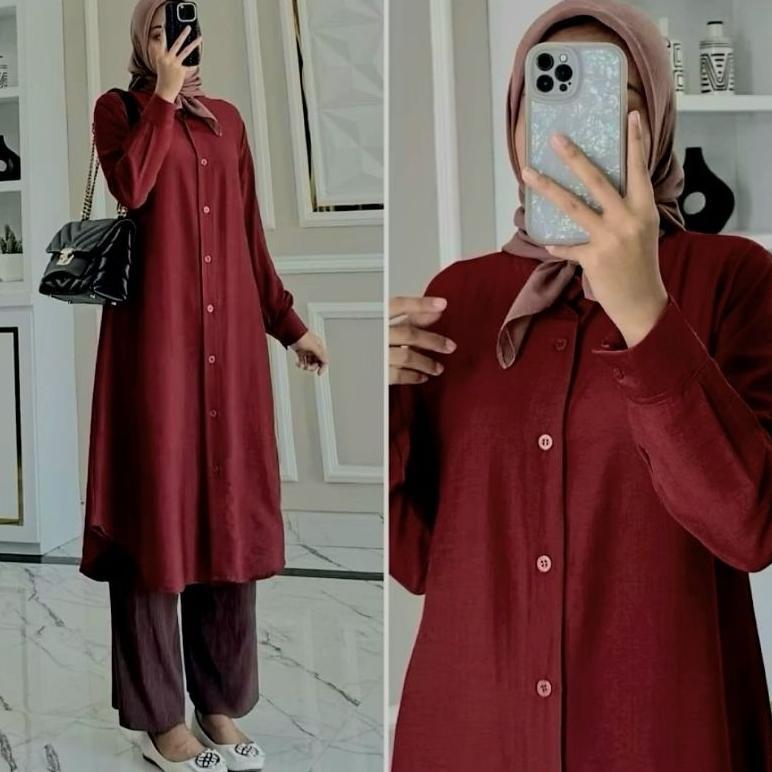 Original Atasan Tunik Polos Wanita Full Kancing Depan Semi Gamis Wanita Tunik Suxexo Terbaru 2025