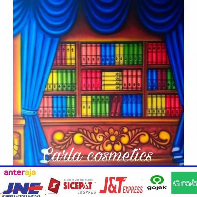 NEW kain background foto wisuda rak buku renda biru ukuran 2,5X3M