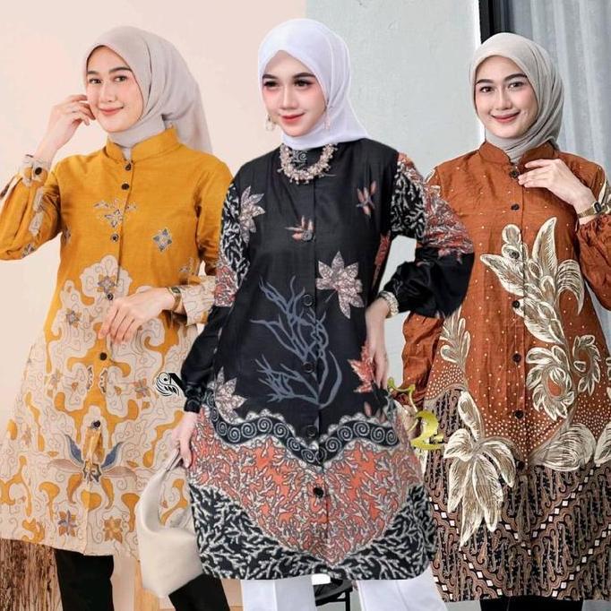 SALE Tunik Batik Asli Pekalongan Bahan Katun Modern Kantor Wanita Pria Ukuran M-XXXL Motif Cantik Pa