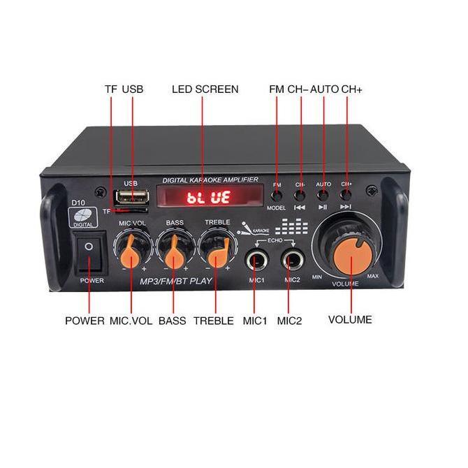 Grosir Bayar Di Tempat Power Amplifier Wireless Karaoke Fleco Bt-296 Amplifier Audio Stereo 2 Channe