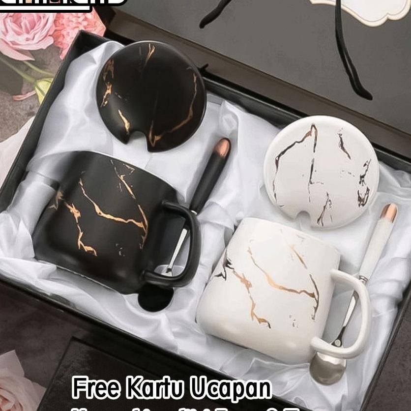 Ideame Hampers Gelas Marble Glass Couple / Canada Marble Mug Gift Box / Gelas Mug Marble Tutup / Ham