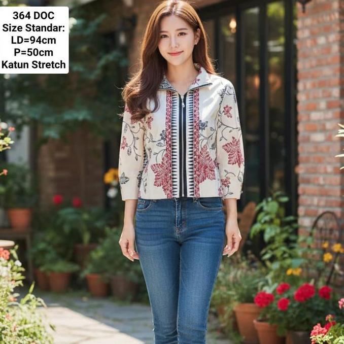 TAMPIL MODIS !! JAKET BOMBER FAIRA BATIK 108/364 MODERN ATASAN WANITA Katun Stretch Bunga Motif Crop