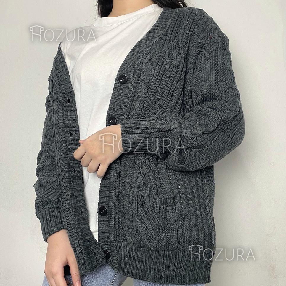 Hozura - Cardigan Sweater Rajut Kepang Wanita Premium Lanna - Cardigan Cable Tumblr Premium By Lizzy
