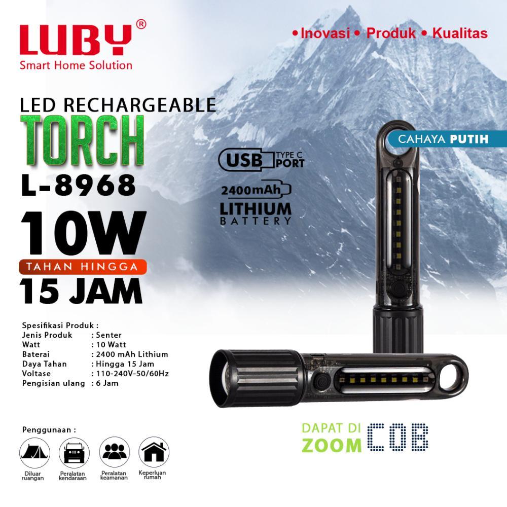 LUBY Flashlight Senter Tangan LED 10 Watt Tahan Lama Rechargeable L 8968