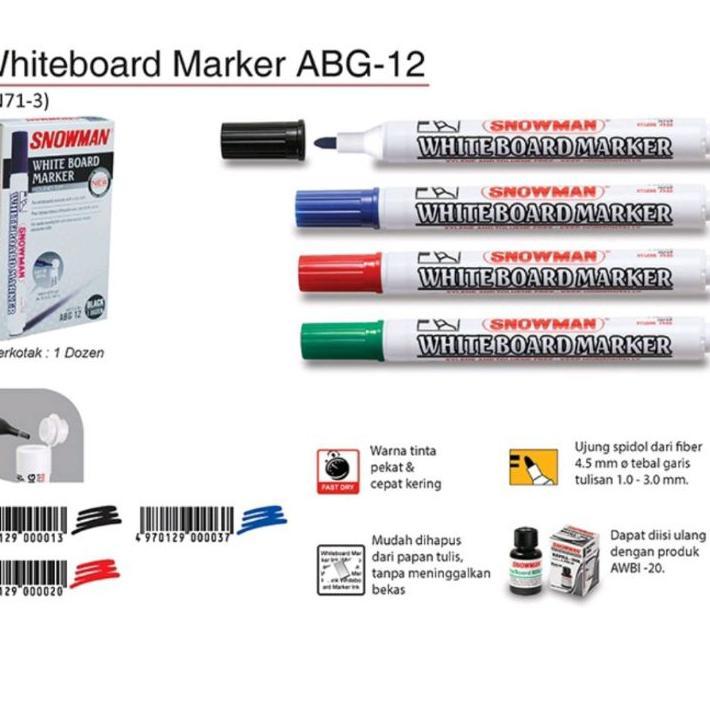 Spidol Whiteboard Snowman Abg-12/Spidol Papan Tulis Snowman ( 1Pak/12Pcs )