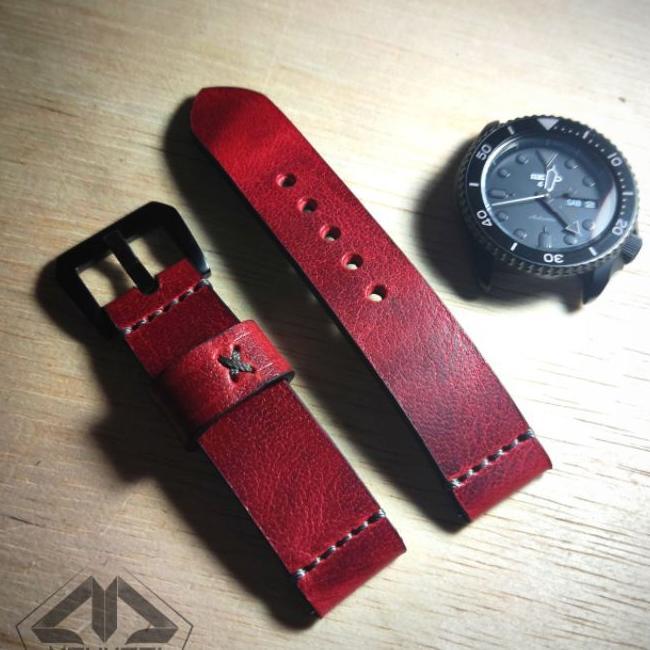 Strap Jam Tangan Kulit Merah Rustic / Tali Jam Rustic
