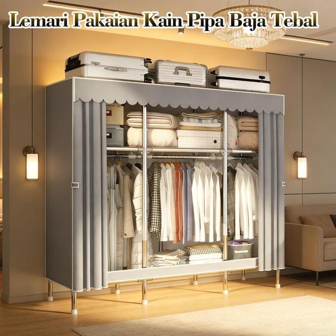 OKASUMI Lemari pakaian baja dengan resleting Lemari Pakaian Serbaguna Lemari Baju Portable Lemari Ka