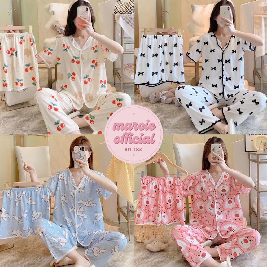 TERBARU PIYAMA 3 IN 1 BAJU TIDUR SET DEWASA MODEL KANCING BAJU CELANA PANJANG SETELAN BAJU TIDUR IMP