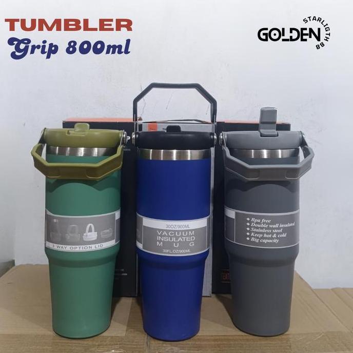 Lintangbagio9 - Tumbler Tyeso Handle Vacuum Insulated 890ml SUS 304 dengan Sedotan & Pegangan Tahan 