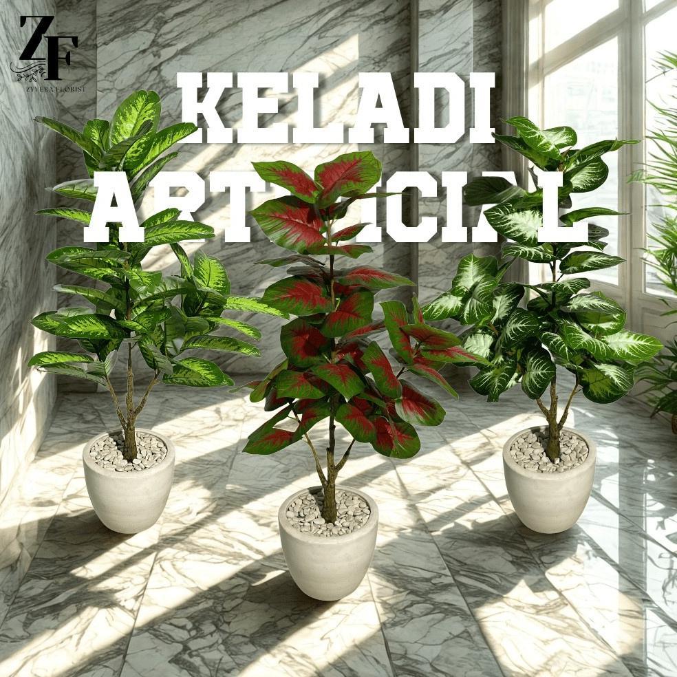 Pohon Hias Palsu Tanpa Pot Daun Keladi 3 Batang Plastik Bunga Artificial Dekorasi Ruangan