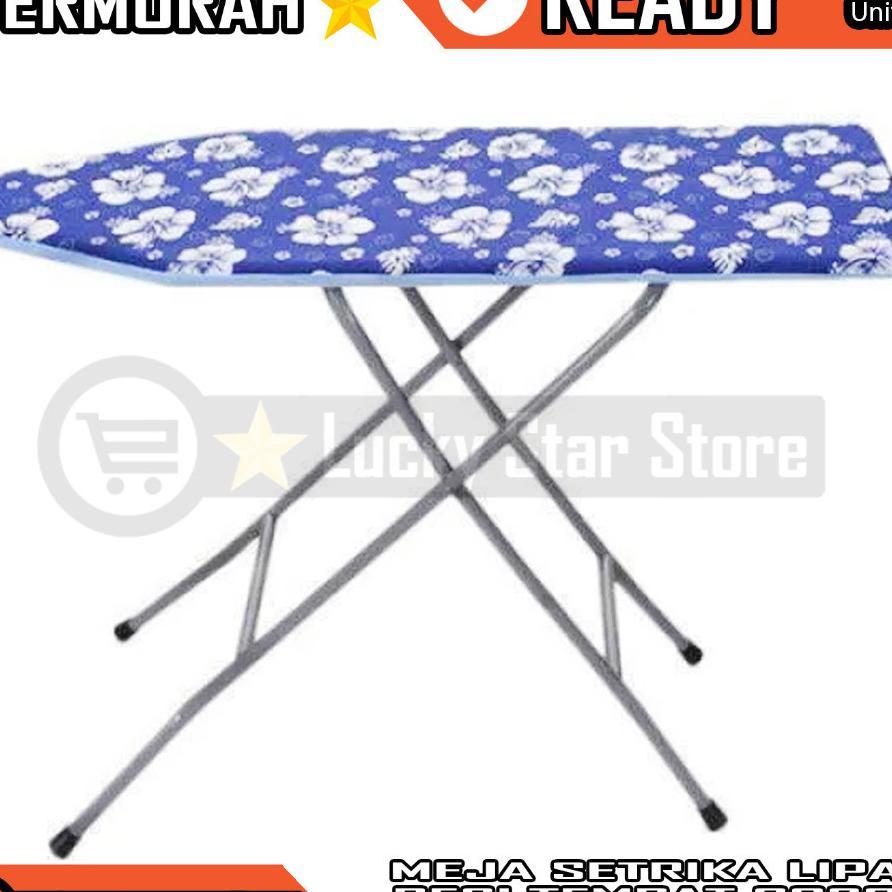 Meja Setrika Berdiri Standing Gosokan Baju Seterika Papan Gosok Lipat Panjang Pipa Besi Chrome Putih