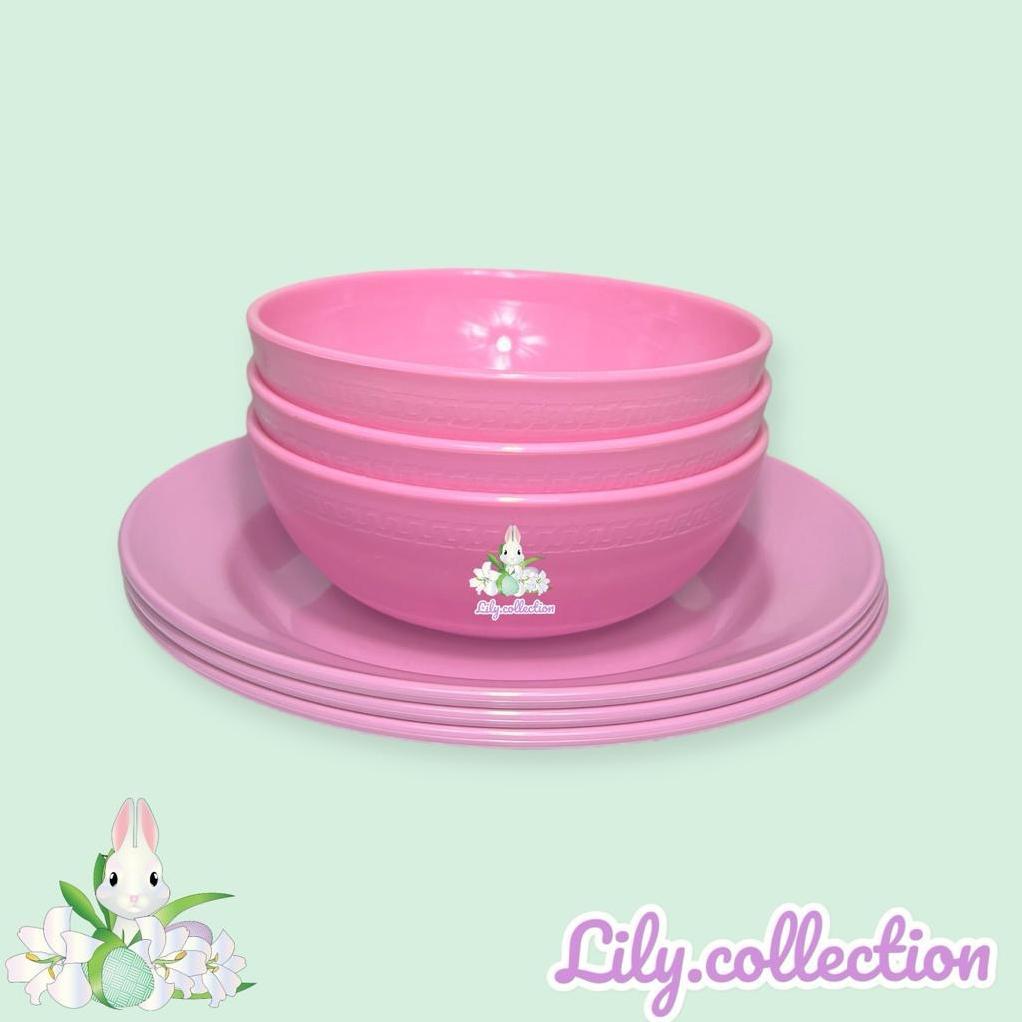 Set Piring Mangkok Melamin | Paket Piring + Mangkok Semi Melamin Set 6 Pcs - Lilycollection