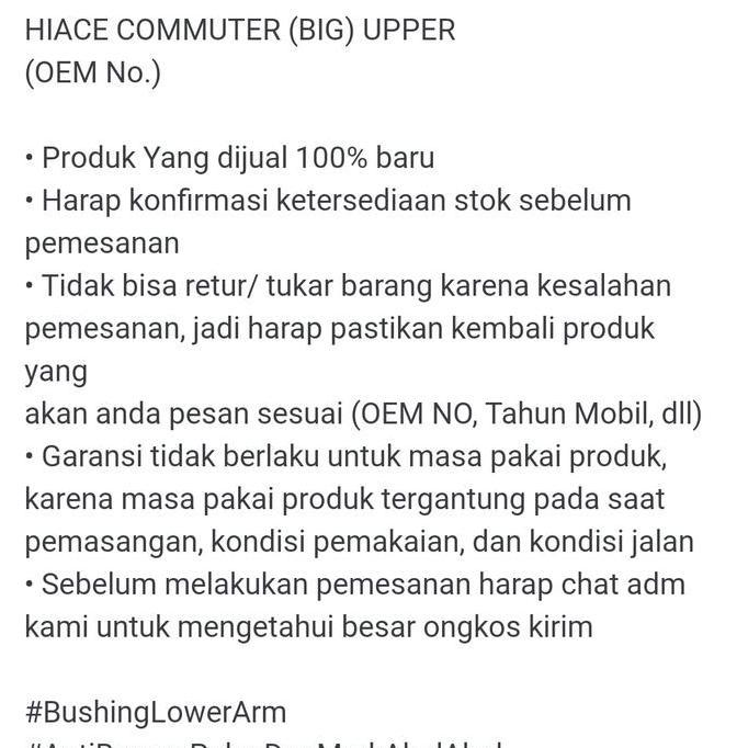 yertixty - Bushing Upper Arm Hiace Commuter Diskon