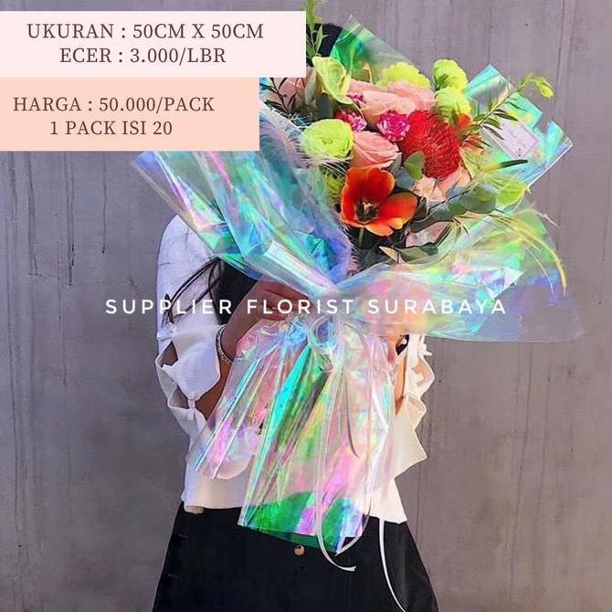 Xenabor65 - SFS - [5-20 LEMBAR] KERTAS BUNGA HOLOGRAM PELANGI WARNA WARNI SILVER/WRAPPING PAPER/ WRA