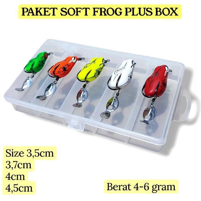 paket soft frog dengan box. paket umpan casting gabus. lure casting gabus DIN