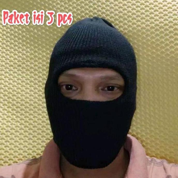 Punyakamu- Isi 3 Pcs Topi Kupluk Ninja Rajut Bolong 1 Pria Desa Tebal-Topeng Masker Ninja Keren/Sebo