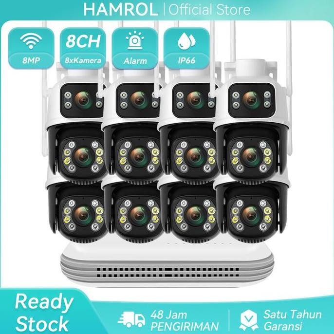 Hamrol CCTV WIFI NVR 10 Channel 8Pcs Kamera WiFi PTZ Dual Lens Auto Tracking Alram 1TB 2TB HDD Wirel