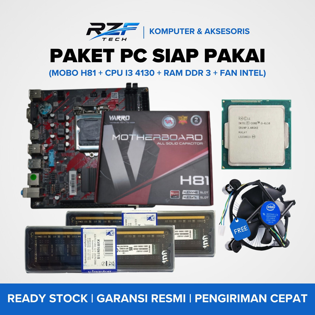 Paket Motherboard H81 Varro Socket LGA 1150 Ram DDR3 NVME HDMI VGA Gigabit Lan / Paket Intel Core i3