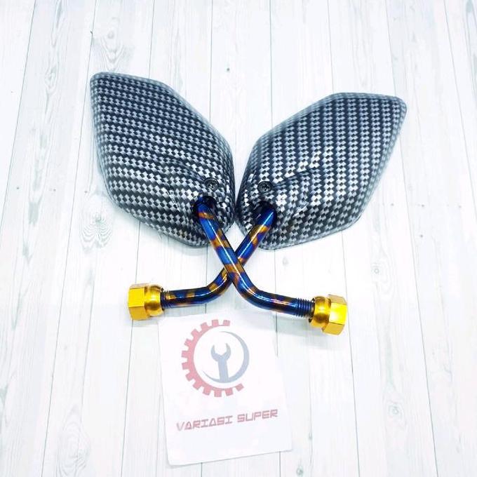 DV151 - KACA SPION MOTOR VARIASI CARBON BLUE GOLD XX TANGKAI (MINI) BISA UNTUK SEMUA MOTOR YAMAHA,JU