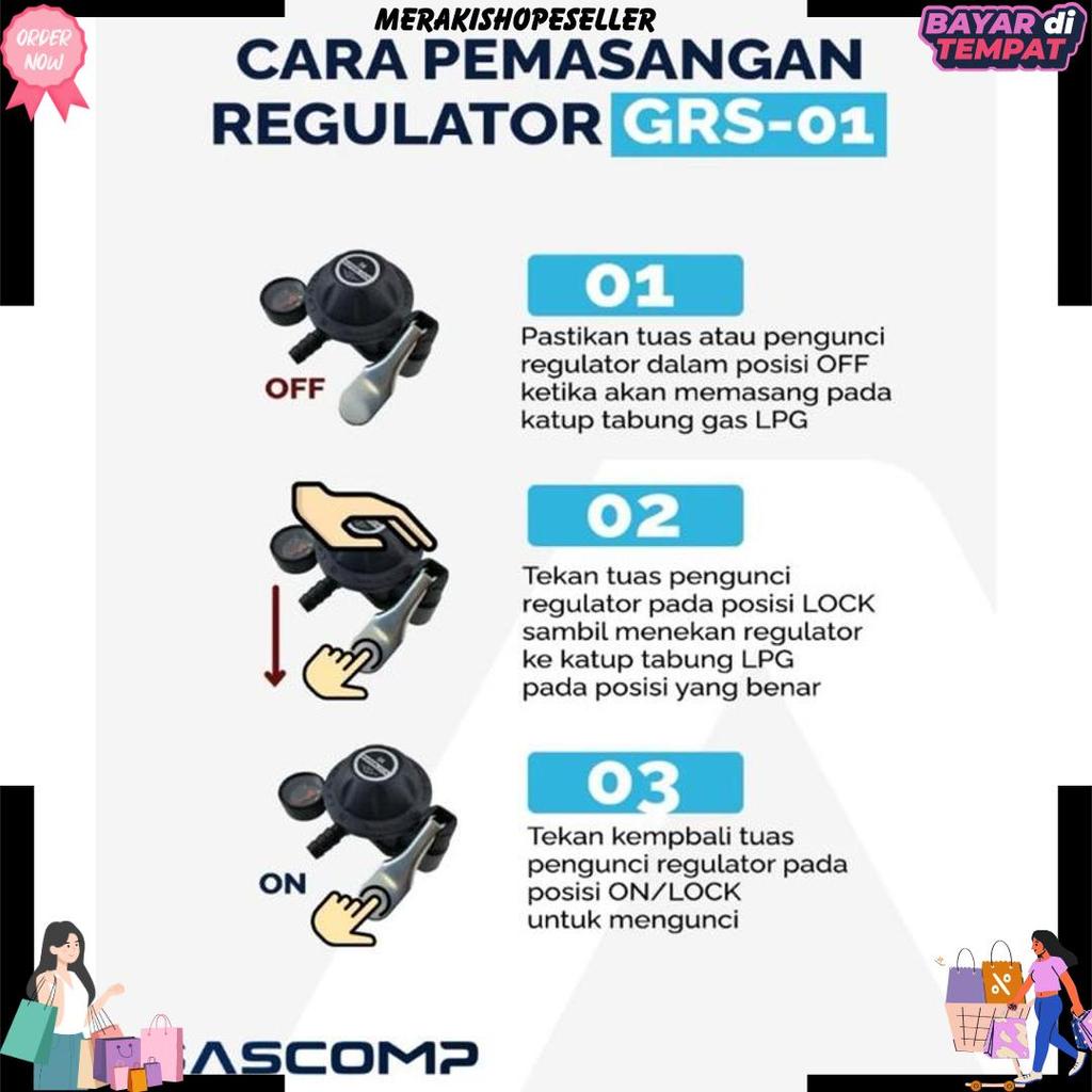 Gascom Grs-915F Paket Selang Regulator Superlock One Klik 1,8 Meter / Regulator Gas Selang Sni Anti 