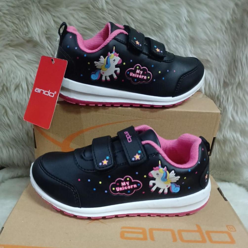 Promo Baru Sepatu Ando Minicorn Vecro, Sepatu Anak Paud Dan Tk , Sepatu Casual Anak Cewek, Size 25 -