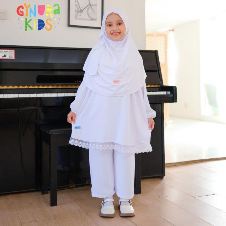 hot raggakids - setelan putih anak perempuan - one set anak perempuan - baju umroh anak perempuan