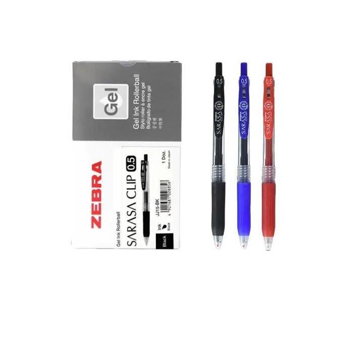 Pulpen Zebra Sarasa Clip Gel 0.5/0.7 mm - Hitam Biru Merah Lusinan (1 Pack 12 Pcs) LA