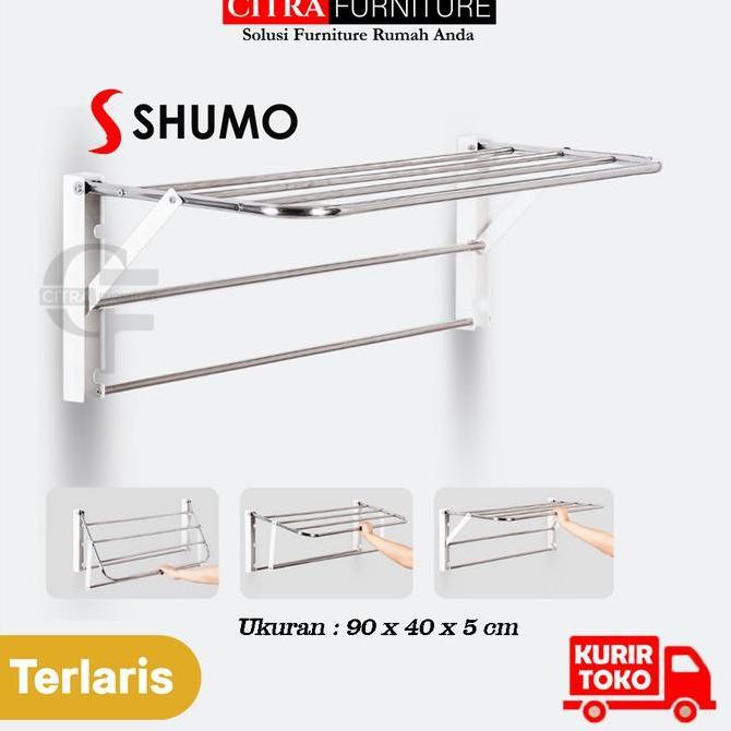SHUMO Jemuran Handuk Dinding Stainless Osaka Series | Jemuran Baju Lipat Kecil Kamar Mandi