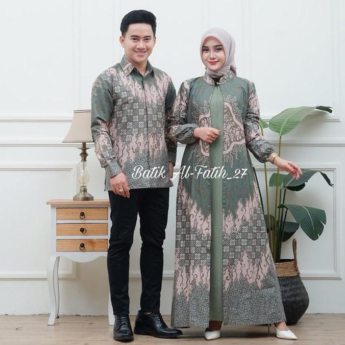 OOTD Batik Couple Keluarga Baju Couple Pasangan Suami istri Katun Premium Motif Seroja Sage OOTD