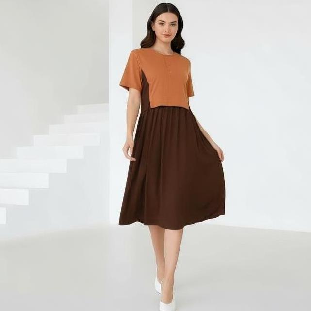 DISKON FOREVER SWEET Dress Midi Aquila Dress Wanita Baju Casual Santai Cantik Nyaman DISKON