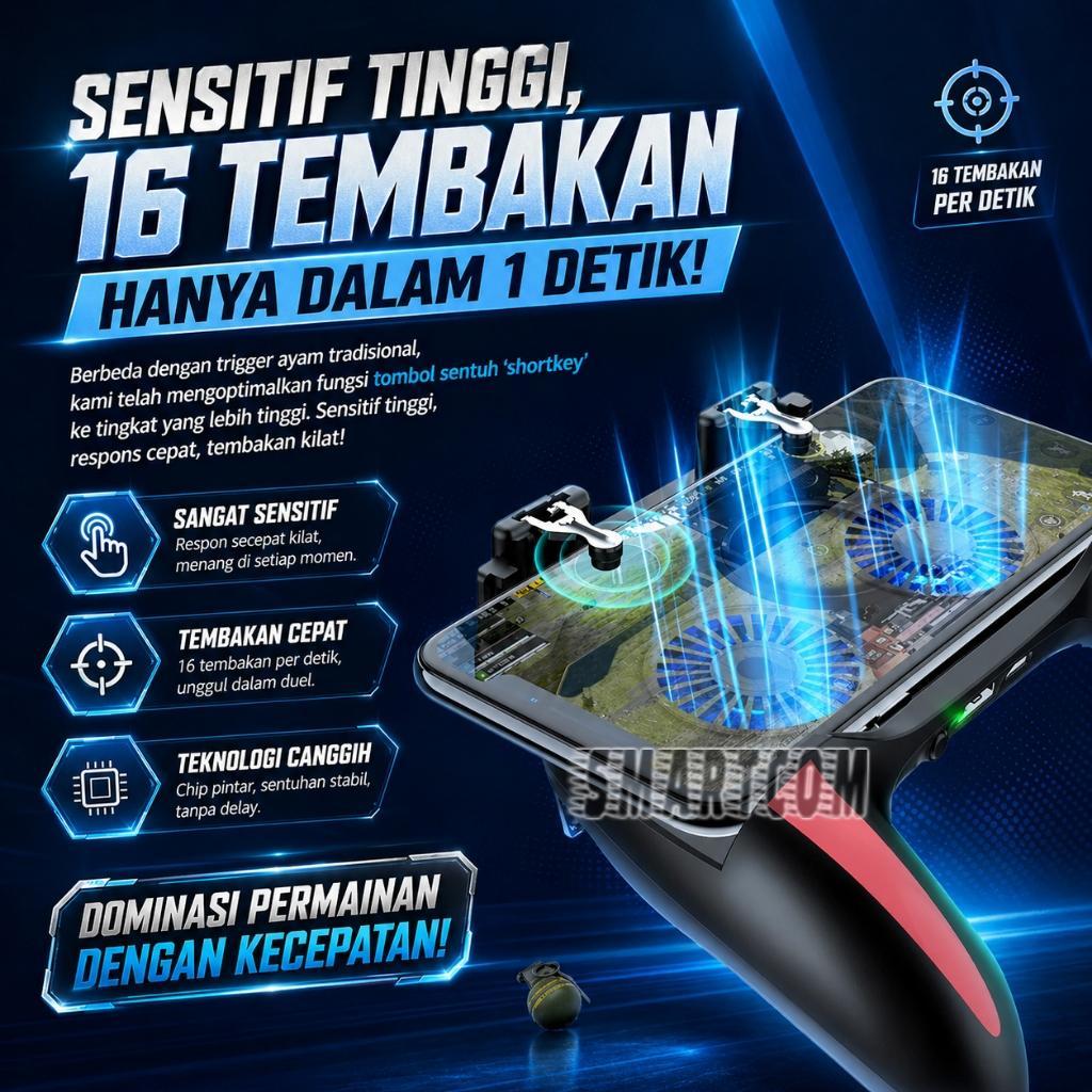 Smartcom - H10 Dual Fan Cooler Gamepad Pubg Mobile Controller Gamepad Handle Hp